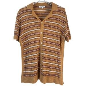 Venroy Linen Short Sleeve Collar Shirt in Orange SIZE Small